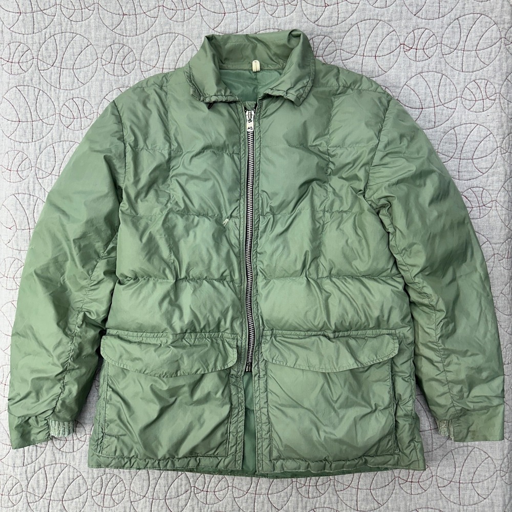 VTG 60s Seattle Quilt Mfg. Co Down Jacket Green‎ Quilted Talon Zip / Mens Large